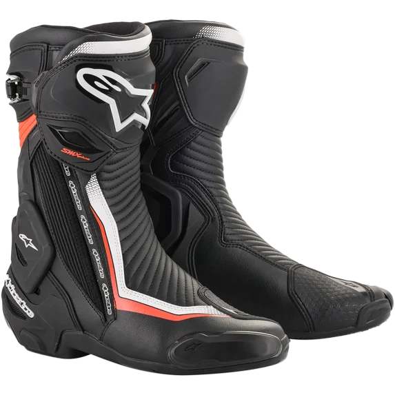 Alpinestars SMX Plus V2 Mens Motorcycle Boots Black/White/Fluo Red 43 EUR