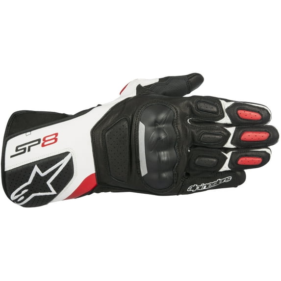 Alpinestars SP-8 V2 Long Leather Motorcycle Gloves Black/White/Red SM