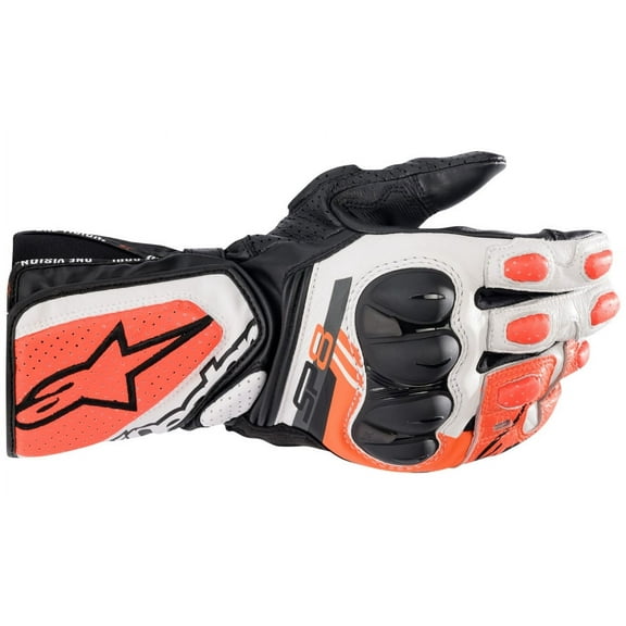 Alpinestars SP-8 V3 Leather Gloves (XX-Large, White/Black/Fluo Red)