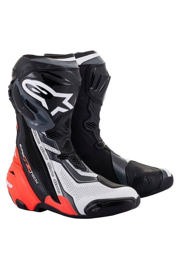 Supertech R Vented Men's Street Motorcycle Boots - Black/Red Fluo/White/Gray / 48