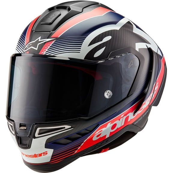 Alpinestars Supertech R10 Team Street Motorcycle Helmet - Matte Black/Carbon Red Fluo/Blue / Large