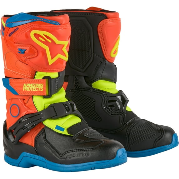 ALPINESTARS Kids Tech 3S Boots - Fluorescent Orange/Fluorescent Yellow/Blue - US 13 / EU 32 2014524-4755-13