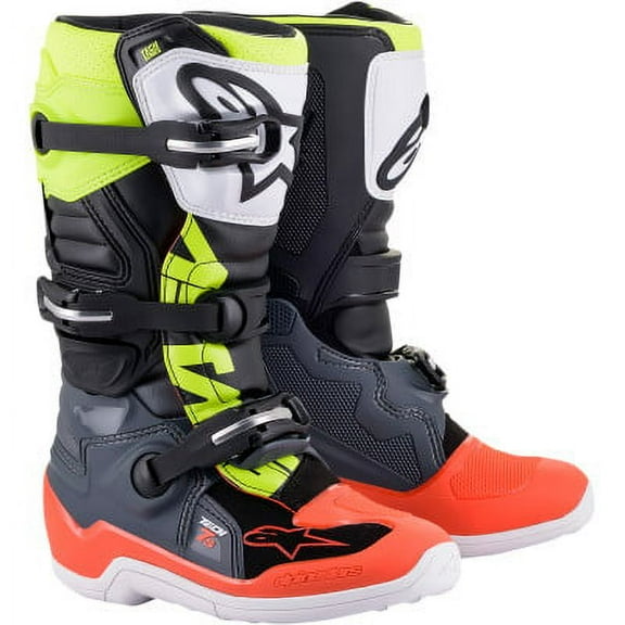 Alpinestars Tech 7S Youth MX Offroad Boots Gray/Red/Yellow 5 USA
