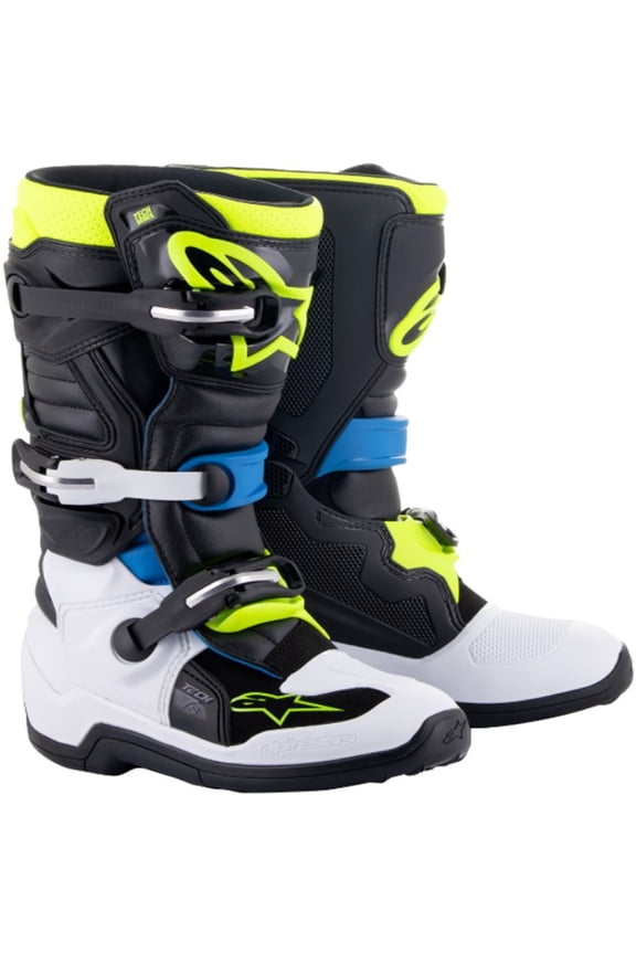 Tech 7S Youth Off-Road Motorcycle Boots - White/Blue/Yellow/Black / 6