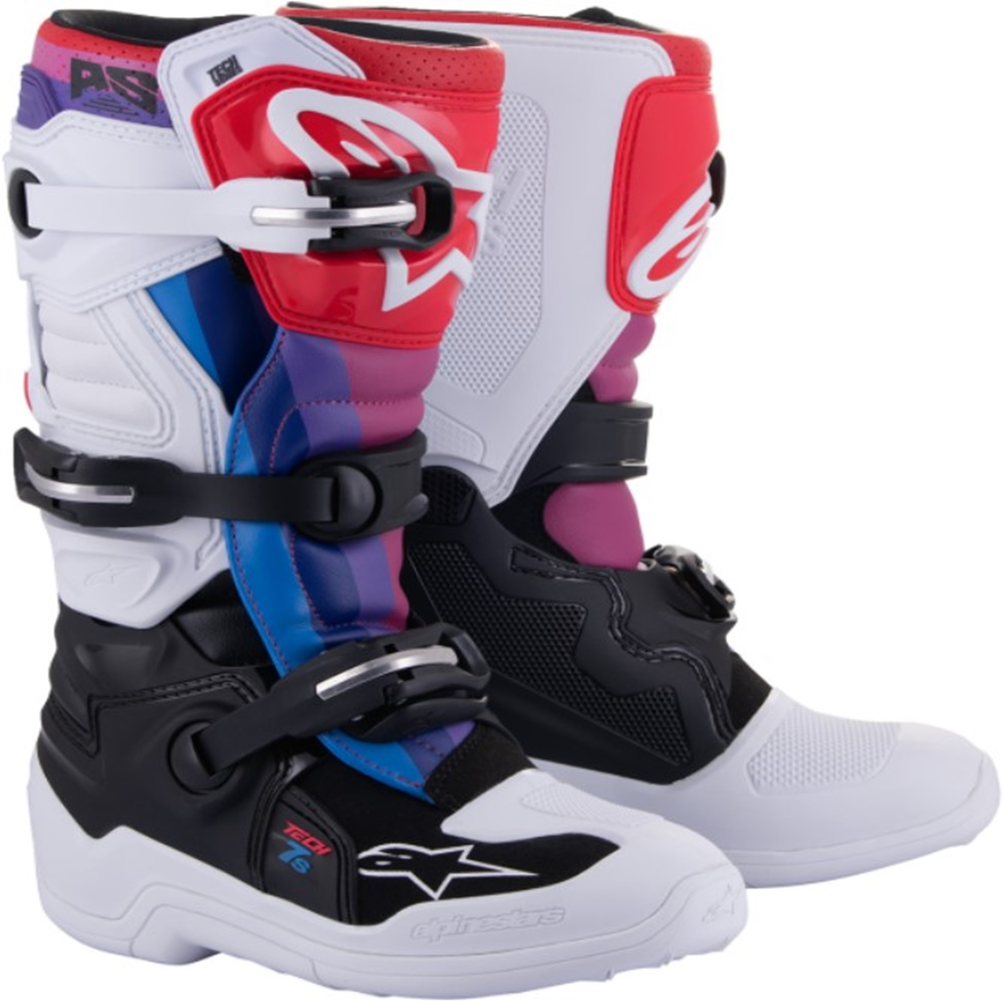 Botas de Motocicleta Off-Road Tech 7S Youth - Blanco/Negro/Arcoíris / 7