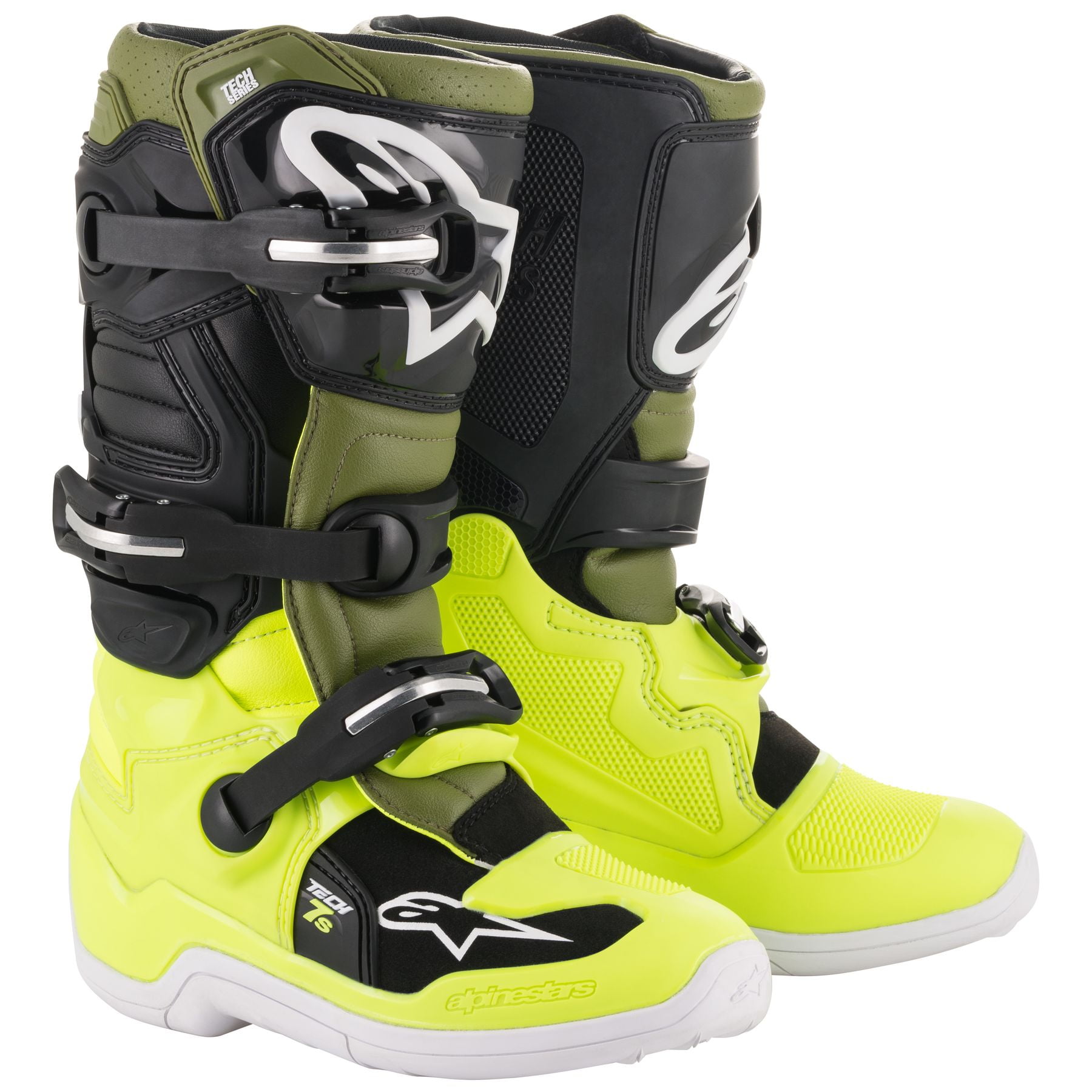 Alpinestars Tech 7S Youth MX Offroad Boots Yellow/Military Green