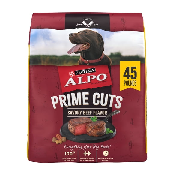 Purina ALPO Prime Cuts Savory Beef Flavor Dry Dog Food, 45 lb Bag