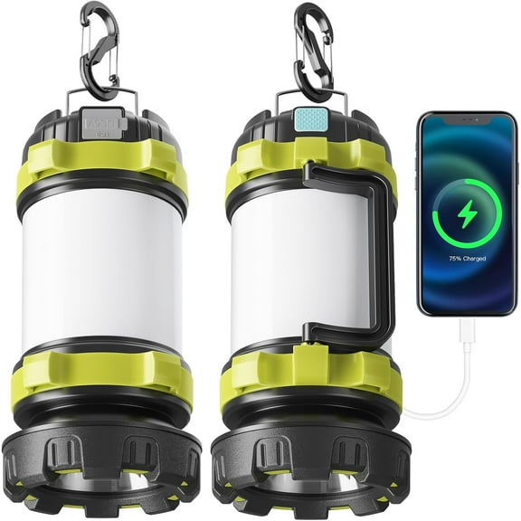Alpswolf Camping Lantern Rechargeable, 4000mAh Flashlight 6 Modes LED Portable Rechargeable Lanterns for Power Outage, Emergencies Light Hiking, Green, 2 Packs