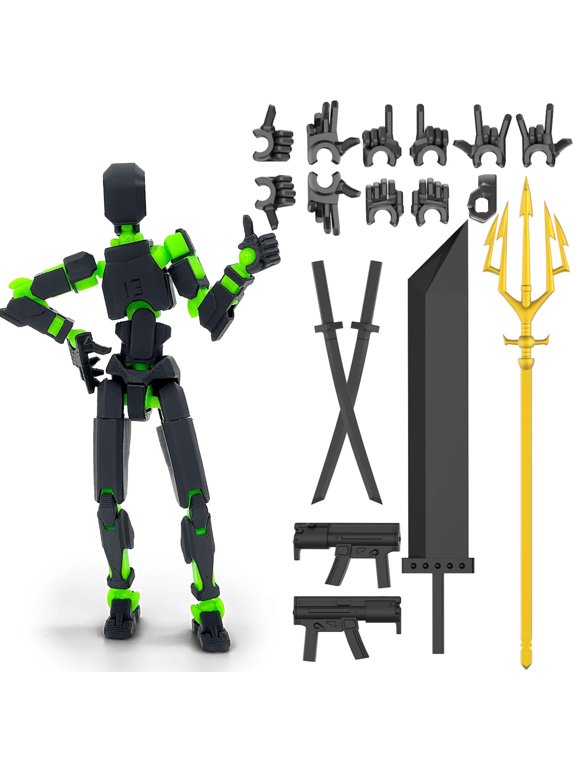 Already Assembled T13 Action Figure Accessories,T13 Multi-Jointed Movable,for Collectors Desktop Decorations t-13 Movability 3D Printed Toys (Green)