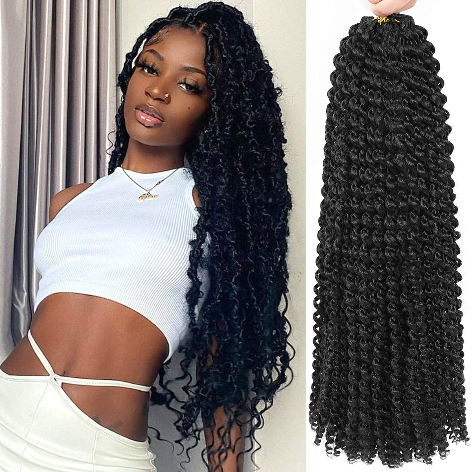 Alrence Passion Twist Hair OKA424 Inch 8 Packs Water Wave Crochet Hair Curly Braiding Hair For Butterfly Locs Long Bohe Crochet Braids (24 Inch (Pack of 8), 1B#)