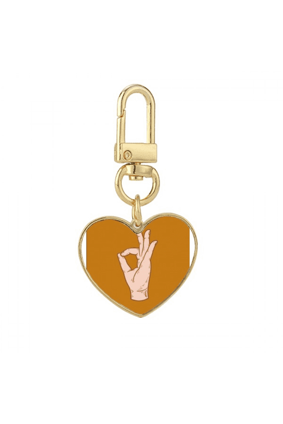 Alright Ok Accomplish Gesture Hand Signal Gold Heart Keychain Metal Keyring Holder