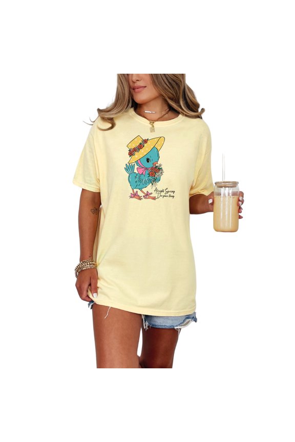 Alright Spring, Do Your Thing Quote with a Cute Bird Holding Flowers Art, Butter Comfort Colors T-Shirt, Small