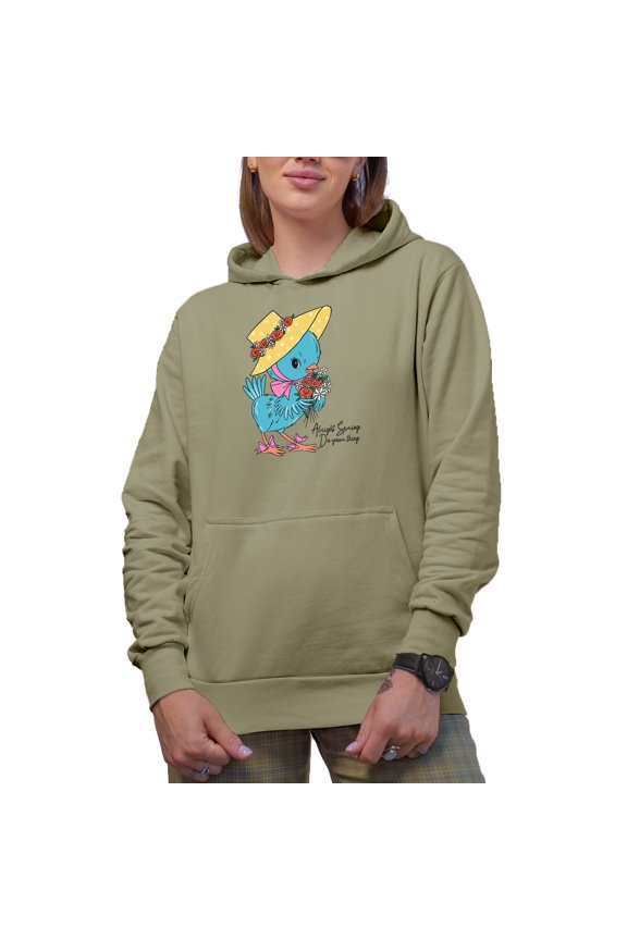 Alright Spring, Do Your Thing Quote with a Cute Bird Holding Flowers Art Merch Gift, Sand Hooded Sweatshirt or Hoodie, Large