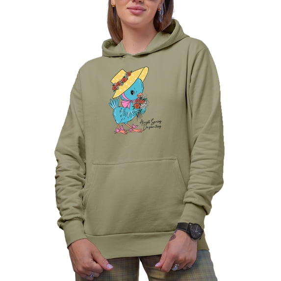 Alright Spring, Do Your Thing Quote with a Cute Bird Holding Flowers Art Merch Gift, Sand Hooded Sweatshirt or Hoodie, Small