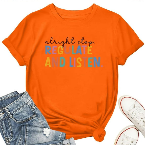 Alright Stop Regulate And Listen Women's T-Shirt – Funny Retro 90s Rap Lyrics Graphic Tee, Casual Short Sleeve Music Fan Top