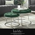 thumbnail image 1 of Alrik Green/Chrome Velvet Ottoman - Nesting, Stainless Steel Polished Base, Button Tufted, 1 of 10