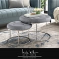 thumbnail image 1 of Alrik Grey/Chrome PU Leather Ottoman - Nesting, Stainless Steel Polished Base, Button Tufted, 1 of 10