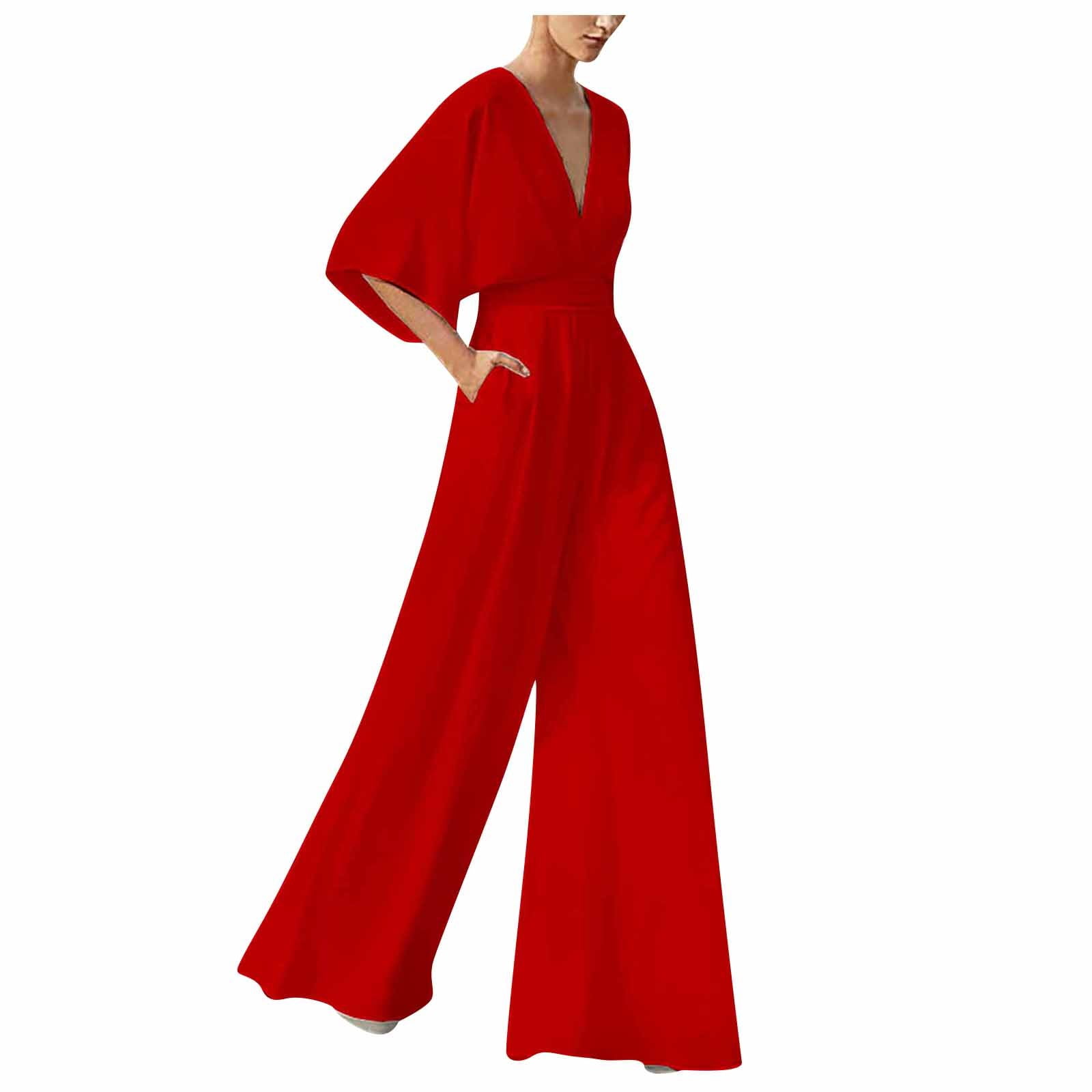 Alrise Red Romper Trousers Casual Women's Banquet Dress Jumpsuit Sexy