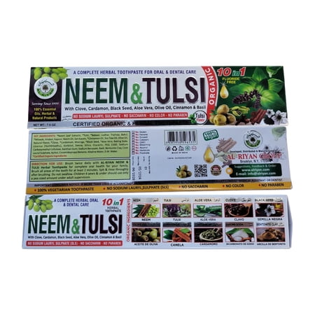 Alriyan Neem & Tusli Organic Toothpaste Fluoride Free 7.5oz (Pack of 6)