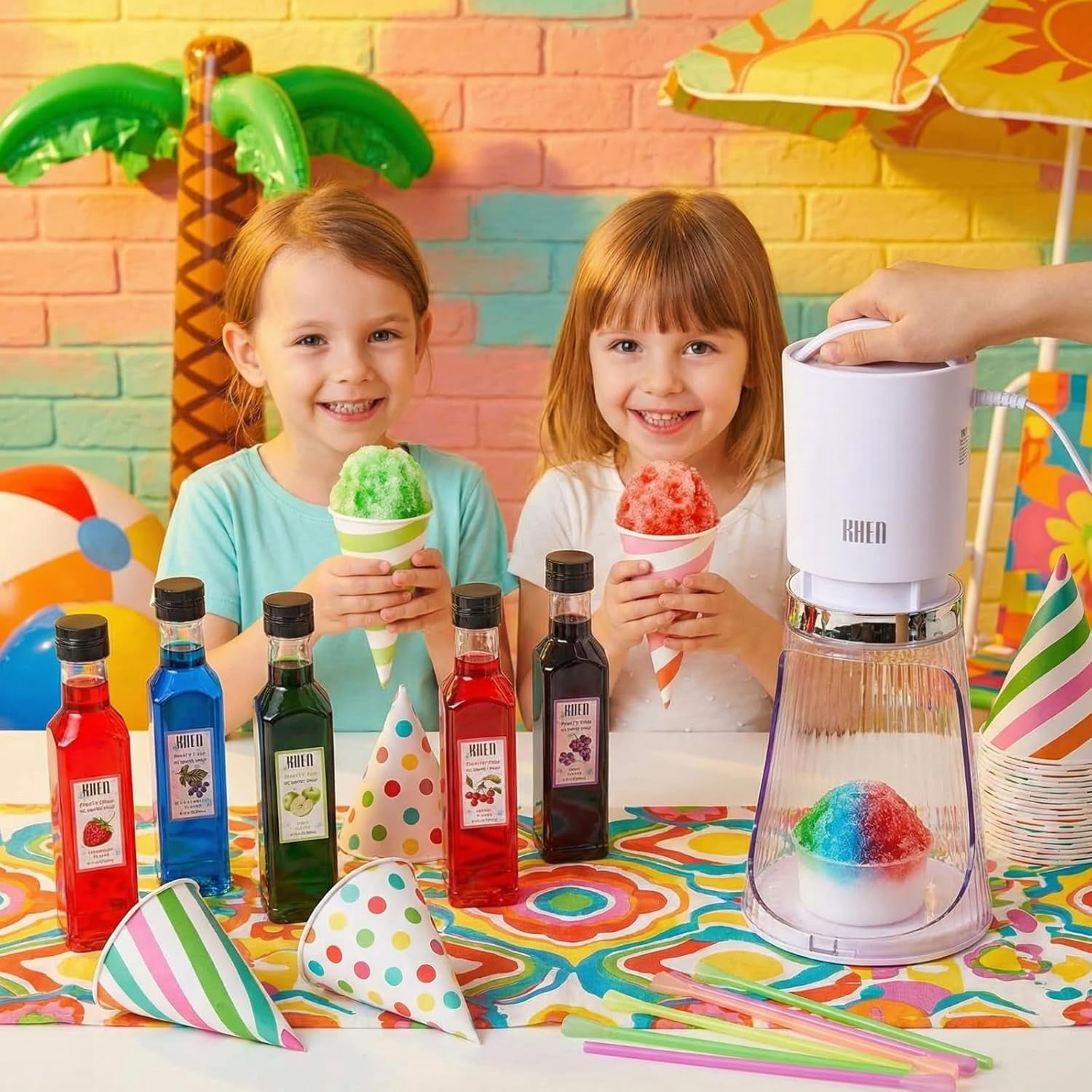 Snow Cone  Gift Set with 5 Syrup Flavors, Electric Shaved Ice Maker for Kids & Adults