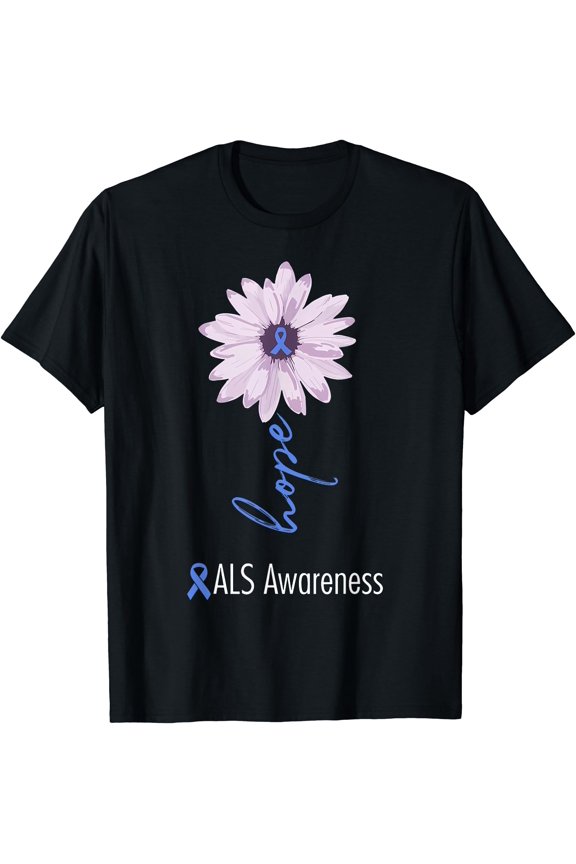 Als Awareness Month Blue Sunflower Ribbon Als Warrior T-Shirt