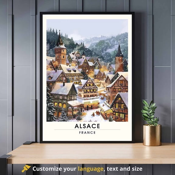 Alsace Poster - Travel Print Alsace, France - Alsace In The Snow- Wall Art Print, 8x12 UNFRAMED