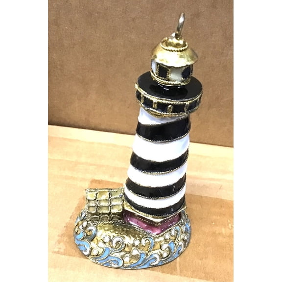 Alsan Victorian Enameled ornament lighthouse black white 4 56120