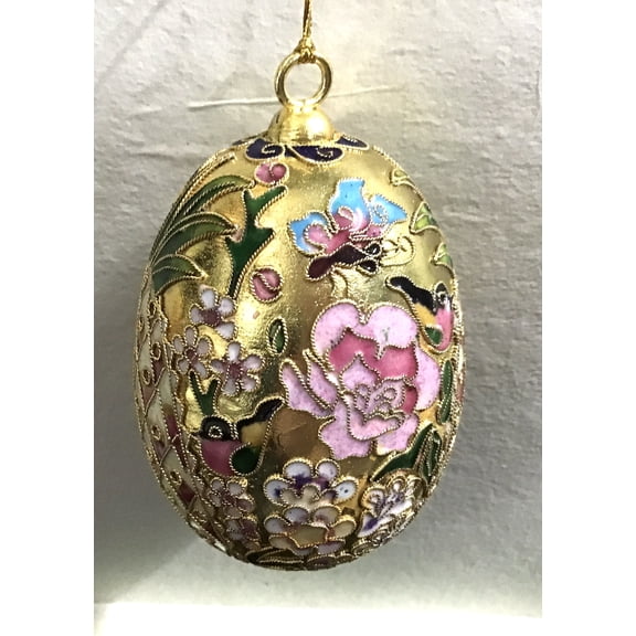 Alsan Victorian Enameling gold egg ornament pineapple birds dragonflies flowers 50000