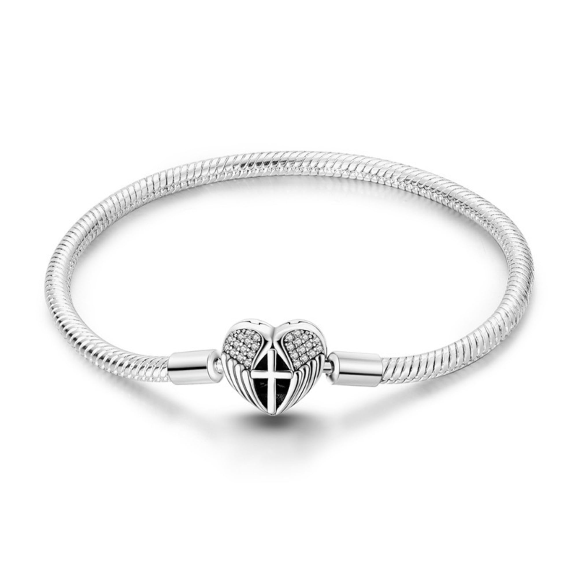 Alscharm 925 Sterling Silver Snake Chain Bracelet Guardian Wing Cross Charms Bracelets for Women Girls Gifts for Her
