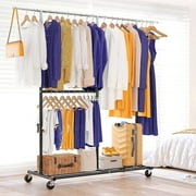 Also Go Heavy Duty Clothes Rack, 410 LBS Clothing Rack with Wheels Rolling, Clothes Racks for Hanging Clothes Adjustable, Portable Garment Rack Heavy Duty, Black
