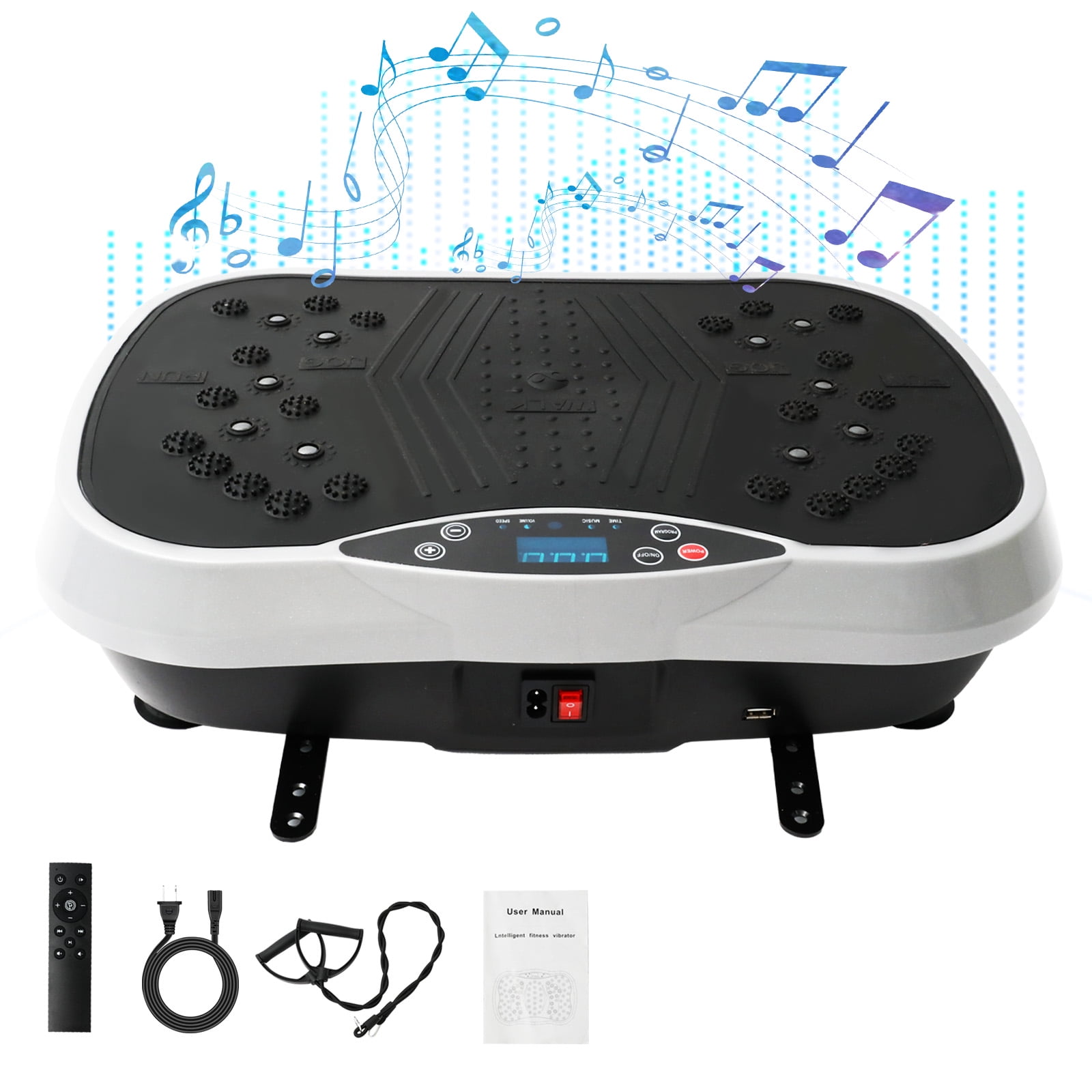 RICAN Vibration Plate Exercise Machine, Full Body Workout Machine for Weight Loss, Vibrating Board 300LBS Capacity, Vibration Platform with Resistance Bands, Remote Control, Silver-White