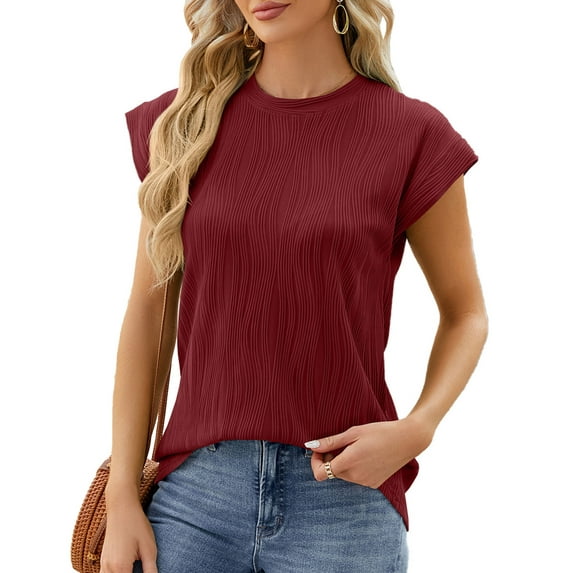 Alsol Lamesa Cap Sleeve Tops for Women Summer Basic tank tops Casual Loose Trendy Crewneck Tshirt