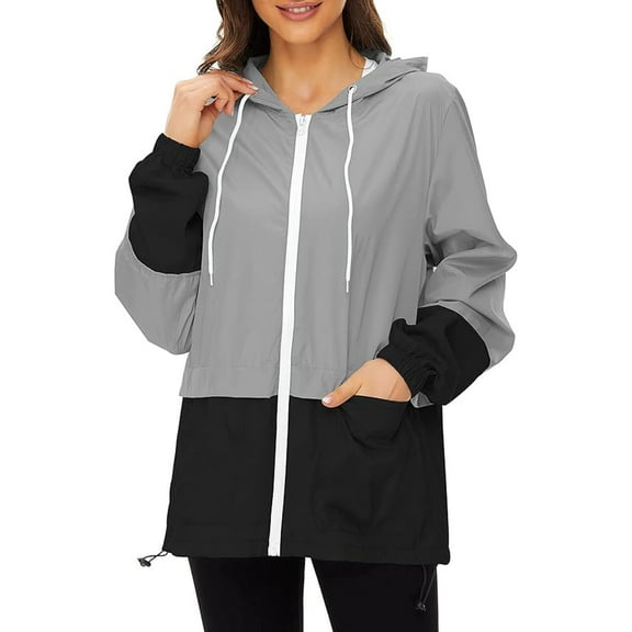 Alsol Lamesa Rain Coats for Women Waterproof Lightweight Rain Jackets Color Block Windbreaker Jacket Packable Outdoor Hiking Hooded Jacket