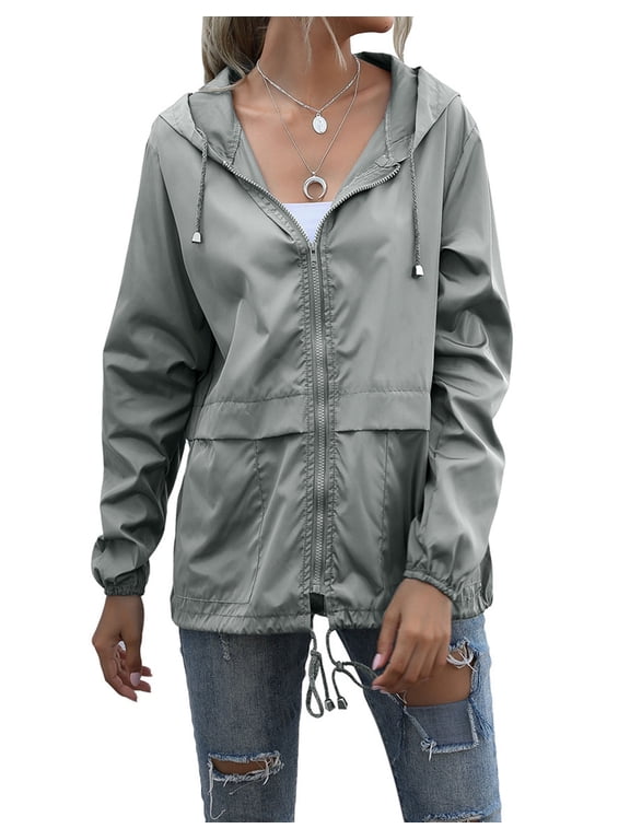 Rain Jacket for Women Waterproof Lightweight Rain Coats Windbreaker Packable Outdoor Hiking Hooded Jacket