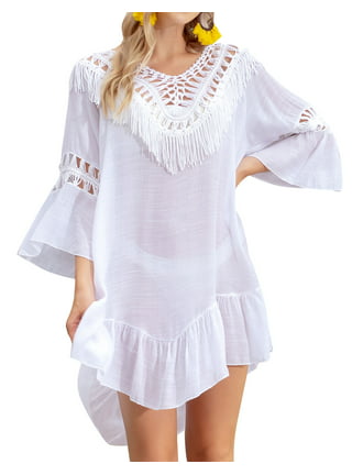 Hole Cover-ups Summer Beach Dress for Women Holiday White Fringe Swim  Coverups 2022 Rhombus Bathsuit Outfits Cover Up Cape Tunic