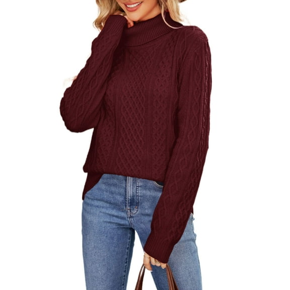 Alsol Lamesa Sweaters for Women Ribbed Turtleneck Sweater Chunky Cable Knit Long Sleeve Knitted Pullover Sweater