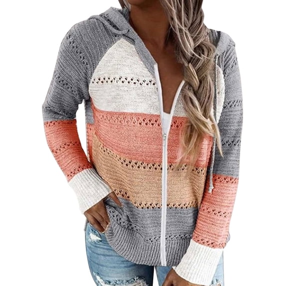 Alsol Lamesa Sweatshirt for Women Lightweight Color Block Zip-up Hoodies Jacket for Women with Adjustable Drawstring