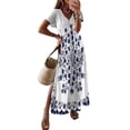 thumbnail image 1 of Alsol Lamesa V Neck Summer Dress for Women Short Sleeve Casual Loose Boho Vintage Print Midi Dress, 1 of 3