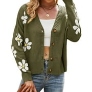 Cardigans for Women Heart Print Valentine's Day Sweaters Loose Casual Button Down Long Sleeve Open Front Knit Cardigans Alsol Lamesa