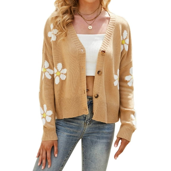 Alsol Lamesa Women's Cardigan Sweater Floral Print Open Front Buton Down Soft Knit Cardigans Sweater