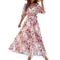 thumbnail image 1 of Alsol Lamesa Women's Floral Boho Wedding Dresses Casual V Neck Half Sleeve Midi Evening Dress Beach Cocktail Party Dress for Women,US 4-6(S), 1 of 6