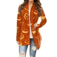 thumbnail image 1 of Alsol Lamesa Women's Halloween Pumpkin Cat Print Knitting Cardigan Casual Long Sleeve Open Front Drape Knitted Cardigans Sweater Outwear Coat, 1 of 3