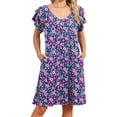 thumbnail image 1 of Alsol Lamesa Women's Summer Beach Vintage Floral Print Boho Dress Short Sleeve Midi Dress Sundress, 1 of 6