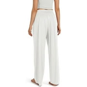 ALSOL LAMESA Womens Activewear Wide Leg Pants High Waist Daily Wear Beach Trousers Cotton Linen Pants with Pockets 2XL