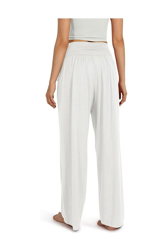 Womens Activewear Wide Leg Pants High Waist Daily Wear Beach Trousers Cotton Linen Pants with Pockets 2XL