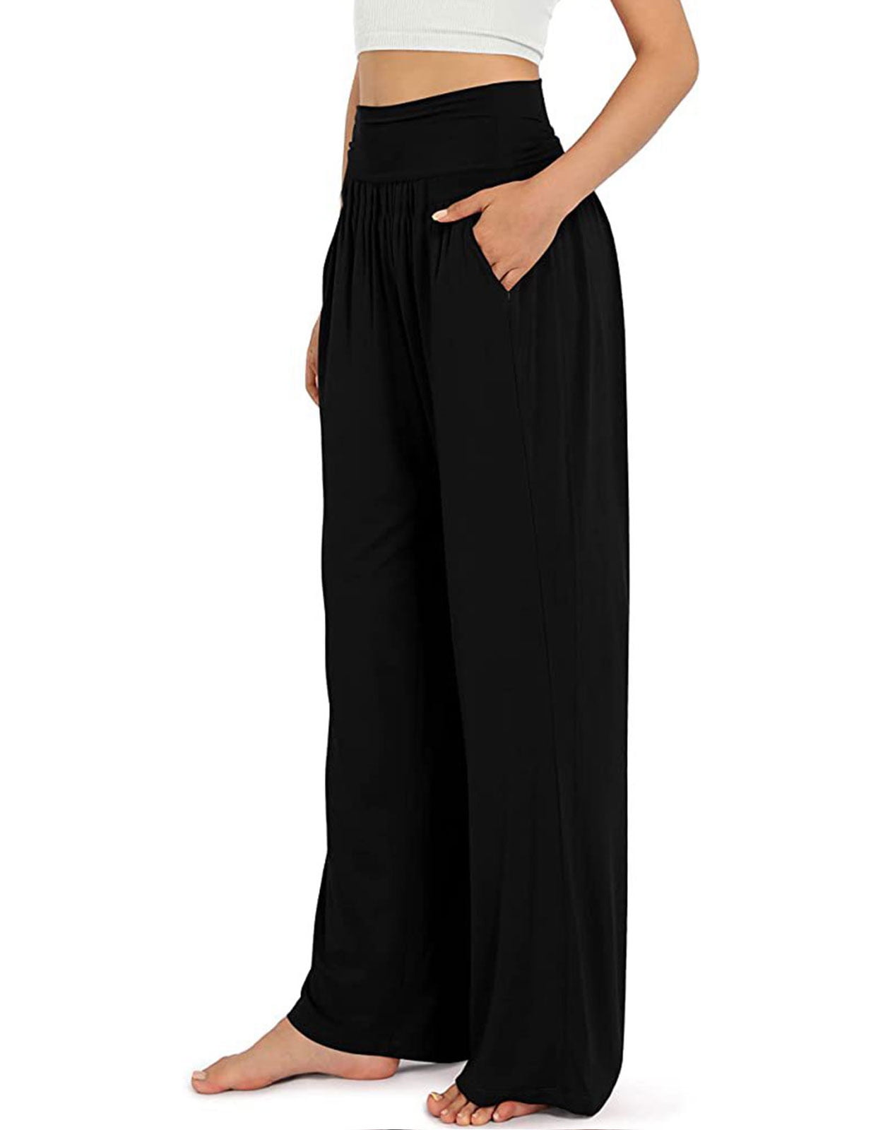 Alsol Lamesa Womens Wide Leg Casual Pants High Elastic Waist Yoga Beach ...