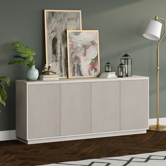 Alston 68" Wide Rectangular Fluted Buffet Table in Alder White