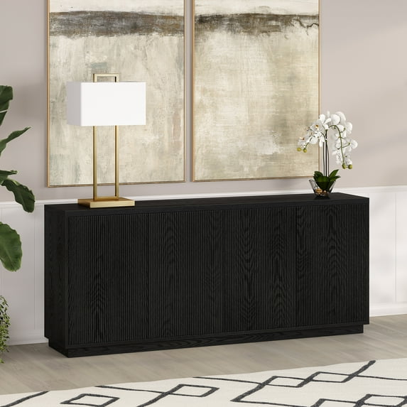 Evelyn&Zoe Modern/Contemporary 68" Wide Black Grain Buffet Table