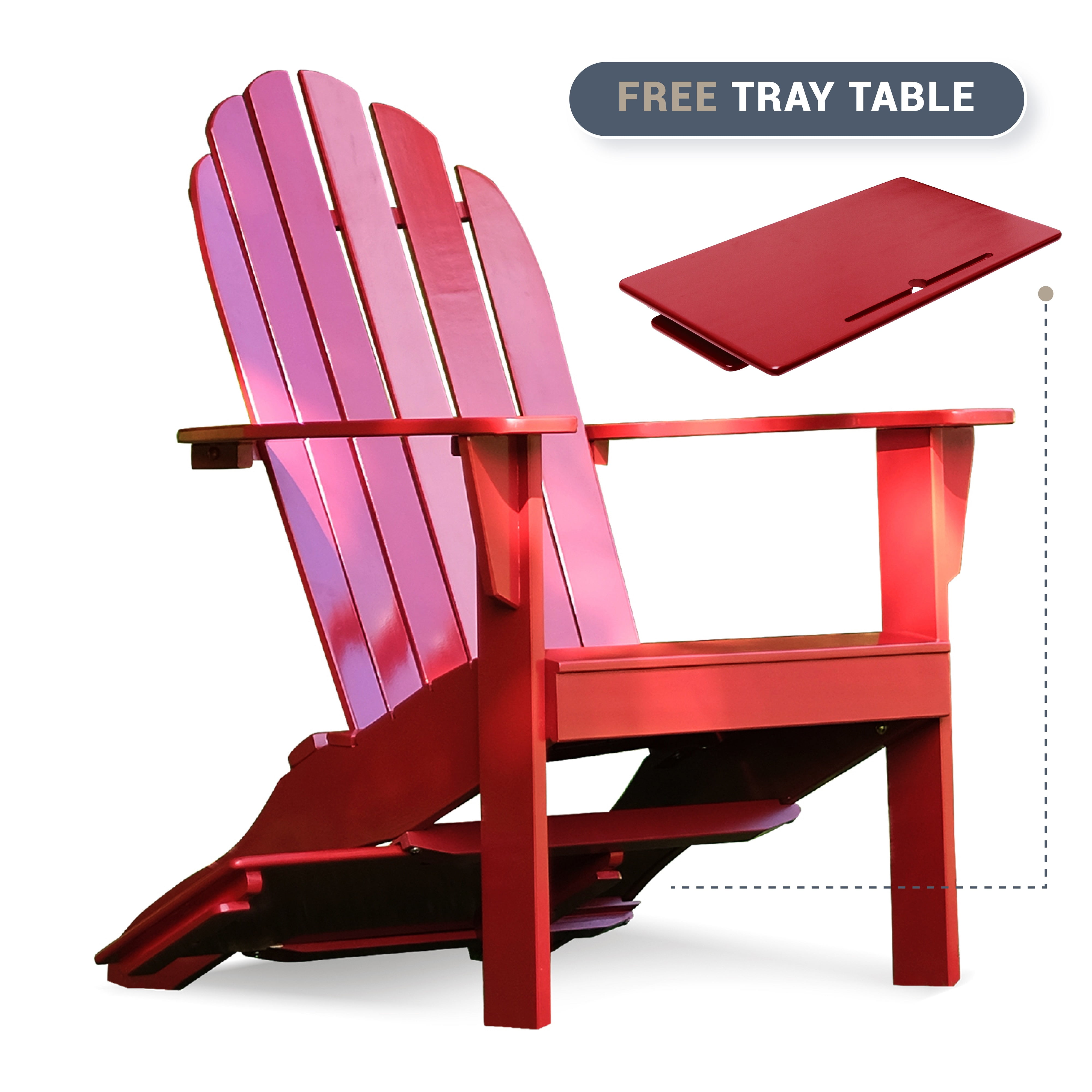 Alston Solid Wood Outdoor Adirondack Chair - Free Tray Table, Red