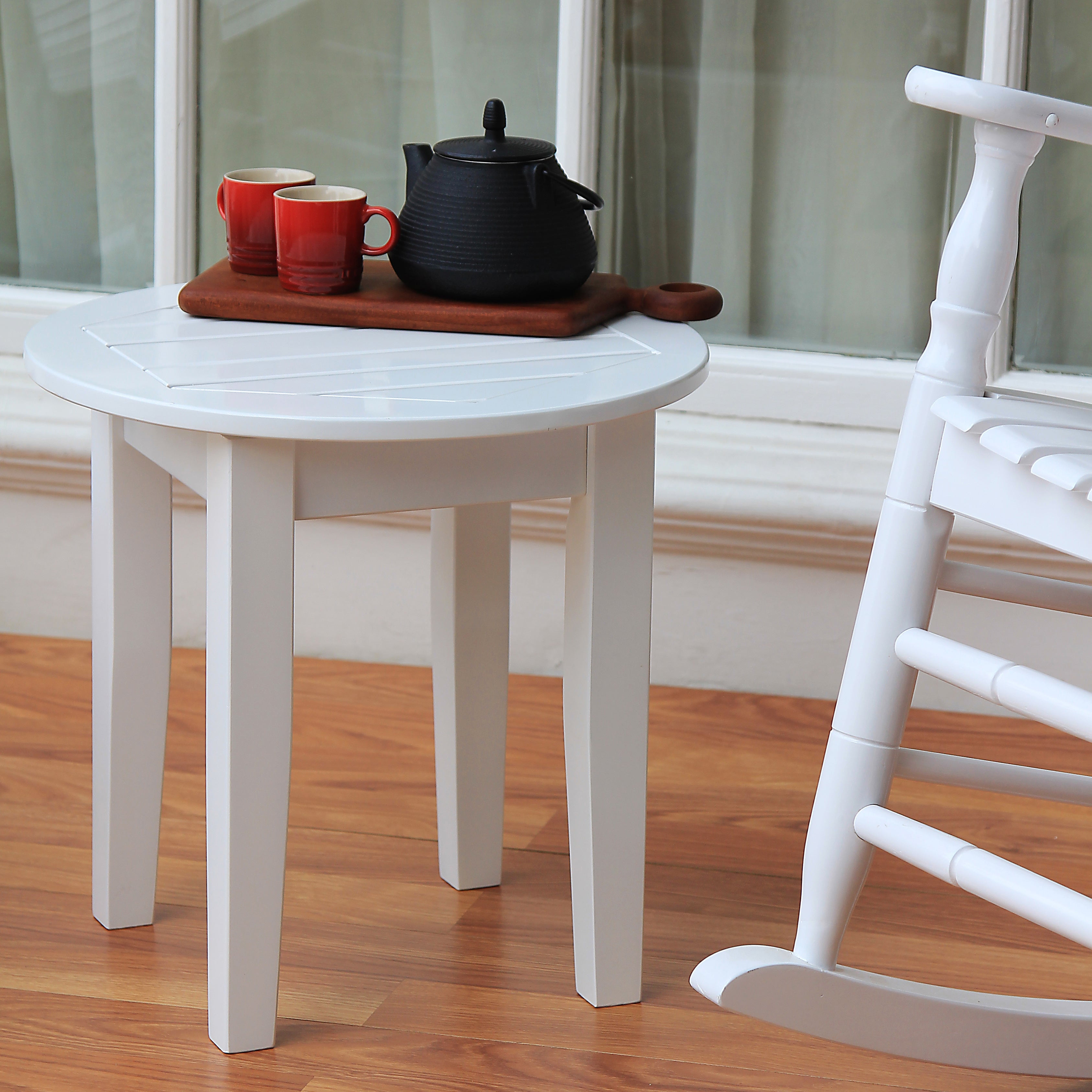 Alston Solid Wood Round Patio Side Table White Finish